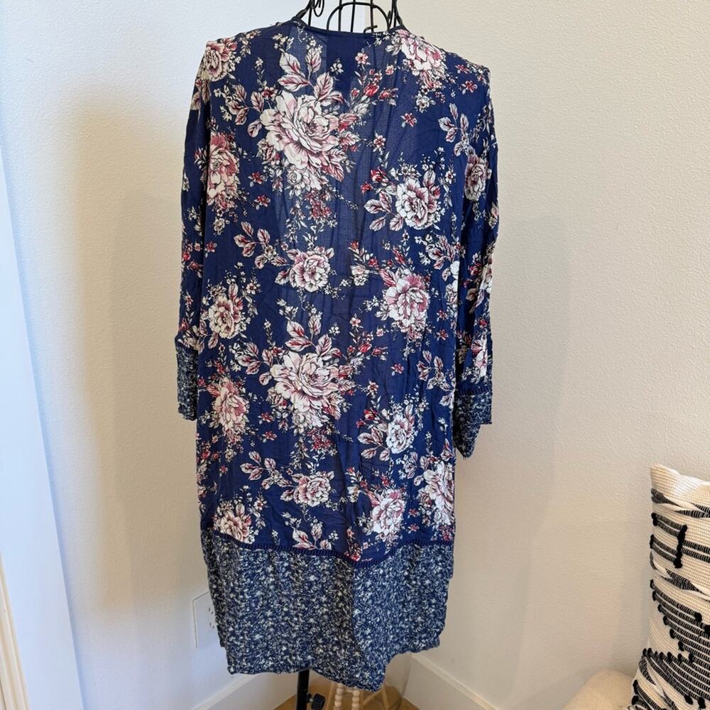 Knox Rose Navy Floral Open Drape Kimono Boho Cardigan- M- Festival - Picture 8 of 10